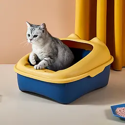 Туалет для котів із лопаткою Derby Plastic Cat Litter Box жовто-синій 43 х 34 х 20 см - мініатюра 2