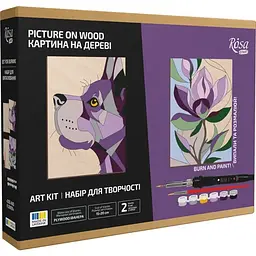 Набір для випалювання картини на дереві Rosa Start „Dog and Flower“ з фарбами в коробці