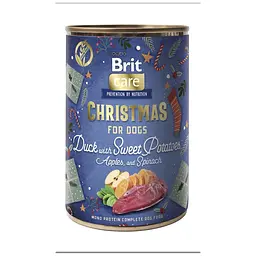 Вологий корм для дорослих собак Brit Care Christmas for Dogs Duck with Sweet Potatoes різдвяна вечеря з качкою та бататом, 400 г