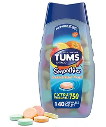 Антацидные жевательные таблетки TUMS Smoothies Extra Strength для облегчения изжоги с фруктовым ассорти 140 шт