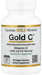 Вітамін C класу USP 1000 мг 60 вегетаріанських капсул California Gold Nutrition Gold C