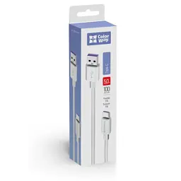 Дата кабель USB 2.0 AM to USB-C 1.0m 5A white ColorWay (CW-CBUC019-WH) - мініатюра 4