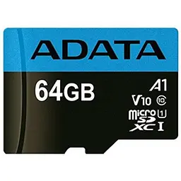 Карта пам'яті ADATA 64GB microSD class 10 UHS-I A1 Premier (AUSDX64GUICL10A1-RA1) - мініатюра 2