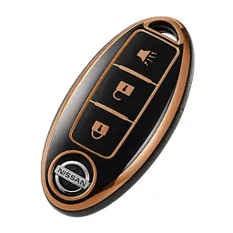 Чохол ключа Nissan чорний золота окантовка (3 кнопки) TPU