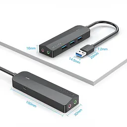 Хаб USB 3.0 -> 3хUSB 3.0/2хTRS Audio/USB Micro 1.0 м. Vention - мініатюра 3