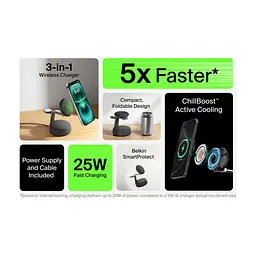 Зарядний пристрій Belkin UltraCharge Pro Wireless 3-in-1 25W charcoal (WIZ040KQCH) - мініатюра 6
