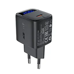Мережевий зарядний пристрій ACEFAST A113 PD20W GaN (USB-C) with digital display Чорний