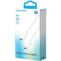 Кабель USB 2.0 Type-C M-M, 1.0 м 60W Білий Nickel-Plated Vention - мініатюра 3