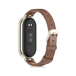 Шкіряний ремінець MiJobs для фітнес-браслета Xiaomi Mi Band 7 Type B коричневий, тримач - золотистий, - мініатюра 3