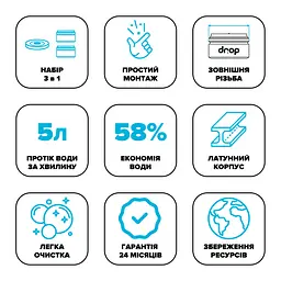 Набір для економії води Drop PM2+1GBL (насадка для душу + 2 аератори) - Економія 58%, чорний - мініатюра 7