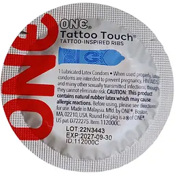 Презервативи One Tattoo Touch з текстурним малюнком 3 шт. (ROZ6400230327) - мініатюра 4