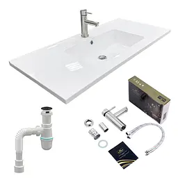 Раковина накладна Adamant FLATE 100, прямокутна, з сифоном Click-Clack + змішувач (4824296207601)