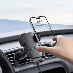 Бездротовий Автомобільний зарядний пристрій Baseus Wisdom Auto Alignment Car Mount Wireless QI 15W Air Outlet чорний CGZX000001 - мініатюра 8