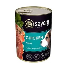 Вологий корм SAVORY повнораціонний для цуценят усіх порід з куркою, 400 г (арт.30556)