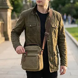 Тканинна чоловіча сумка із щільного текстилю 21227 Vintage оливкова - мініатюра 2