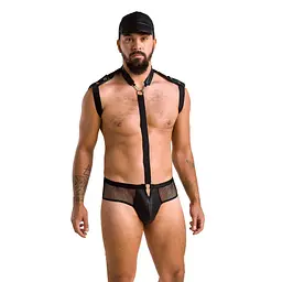 Комплект еротичної чоловічої білизни Passion 038 JOHN XXL/XXXL Black, боді, кепка - мініатюра 1