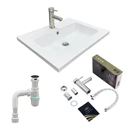 Раковина накладна Adamant FLATE 60, прямокутна, з сифоном Click-Clack + змішувач (4824296207701)