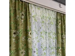 Льняні штори зеленого кольору з квітами 150х270 з тюлистом батистовим 400х270 на тасьме ALBO pbe0052610 - мініатюра 7