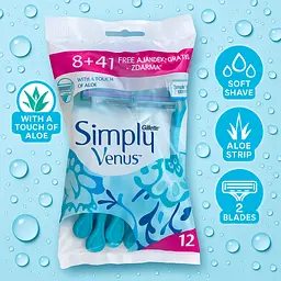 Одноразові бритви Gillette Simply Venus 12 шт (8+4) жіночі станки з алое для гладкого гоління - мініатюра 2