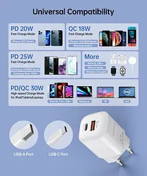 Зарядний пристрій для смартфона Choetech PD5006 33W із швидким заряджанням QC3.0/PD/PPS білий - мініатюра 7