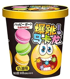 Печиво Макарон Gangfu Creamy Popping Candy з кремовим смаком і вибуховою карамелью 80г