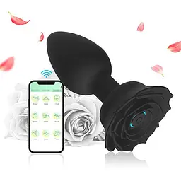 Розумний силіконовий анальний корок Smart Rose з керуванням через додаток чорний 10.5х3.3 см
