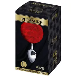 Металева анальна пробка Кролячий хвостик Alive Fluffy Plug L Red діаметр 3.9 см - мініатюра 2