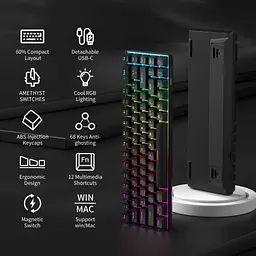 Клавіатура Клавіатура MageGee MK-BOX RGB Magnetic Amethyst Switch (6971969728646-UA) Чорний - мініатюра 3