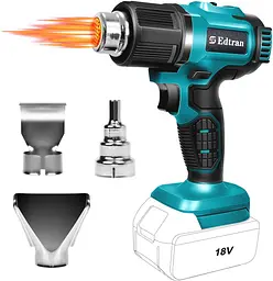 Бездротовий термофен, сумісний з акумулятором Makita 18V LXT, 3 насадки, 2 температурні режими, максимальна температура