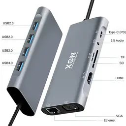 USB-хаб XON SmartHub 11 в 1 (Ethernet, VGA, HDMI, 3.5 Audio, SD/TF, Type-C, 2xUSB3.0, 2xUSB2.0) Сірий (UHCHP113322G 4432) - мініатюра 5