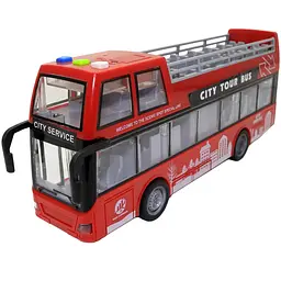 Дитяча масштабна модель двоповерхового екскурсійного автобуса Wenyi City Service з інерцією, підсвічуванням салону, музикою та механічними дверима 1:16