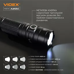 Портативний світлодіодний ліхтарик Videx VLF-A355C 4000 Lm 5000 K (VLF-A355C) - мініатюра 9