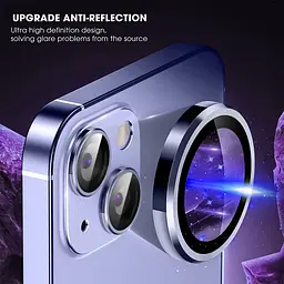 Захисне скло Metal Classic на камеру (у упак.) для Apple iPhone 14 (6.1) / 14 Plus (6.7) Блакитний / Light Blue - мініатюра 3
