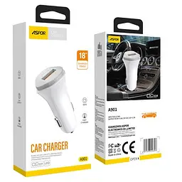 Автомобільний зарядний пристрій Aspor A901 (QC3.0/18W) LED + USB кабель Micro- білий - мініатюра 4