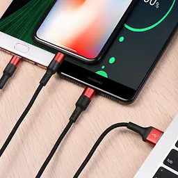 Дата кабель Hoco X26 Xpress 3in1 Lightning -MicroUSB-Type-C (1m) Чорний / Червоний - мініатюра 3