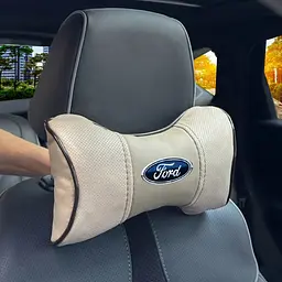 Подушка на підголівник з логотипом Ford Екошкіра 3D Кольоровий лого Бежева-Коричневий кант 1 шт