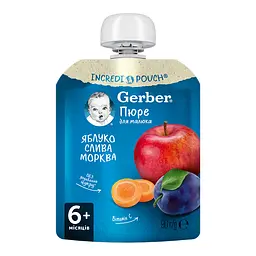 Пюре Gerber Pouch Яблуко, слива і морква, 90 г