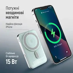 Повербанк Powerbank ColorWay PB-100LPA2MT-WPDD 10000mAh 15W MagSafe Watch (USB-C PD 22.5W) Aquamarine - мініатюра 8