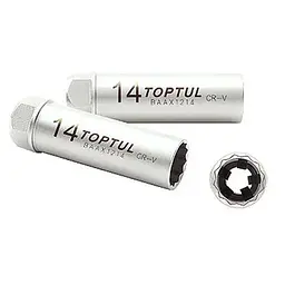 Головка торцева Toptul 12-гранна свічкова 14мм 3/8" L 90мм (BSBA1214S)