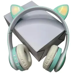 Бездротові дитячі навушники Cat Ear VZV-23M Bluetooth з котячими вушками зелені - мініатюра 3