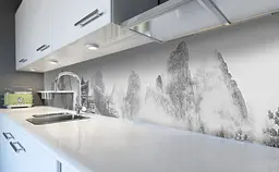 Вініловий кухонний фартух Східний храм у горах наклейка для кухні ПВХ Архітектура Сірий Happy Pocket Z181422 - мініатюра 6