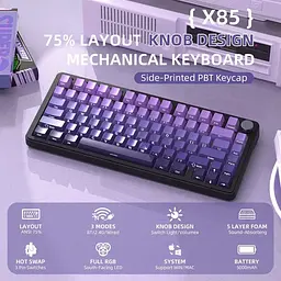Ігрова бездротова механічна клавіатура ATTACK SHARK X85 / Три режими підключення / White Jade Switch / Purple - мініатюра 3