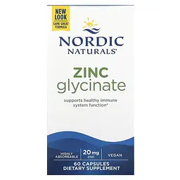 Цинк Zinc Glycinate 20 mg 60 капсул Nordic Naturals vit0004749