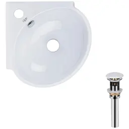Комплект Qtap Leo N: Раковина підвісна кутова овальна 380x360x130 мм WHITE + Донний клапан PU02O (QT11115010WN47331)