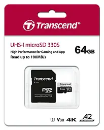 Карта пам'яті Transcend microSDXC 330S 64GB Class 10 UHS-I U3 + adapter SD [TS64GUSD330S] [71407] - мініатюра 3