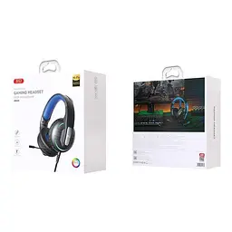 Дротові навушники XO-GE-09 Static RGB Long Mic Headworn USB+3.5 (with adapter cable) Чорний - мініатюра 4