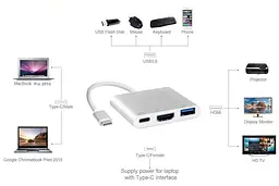Док-станція USB3.1 Type-C - HDMI/USB3.0/Type-C (F), кабель 0.1м, OEM (S0733) - мініатюра 2