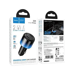 Адаптер автомобільний HOCO Vivido 24W car charger Z69 2C/2A, 12W/2.4A - мініатюра 2