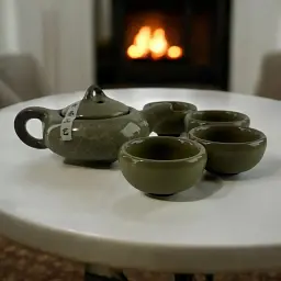 Сервіз керамічний оливковий чайник 120 мл чашка 40 мл (22х4х8 см) - мініатюра 2