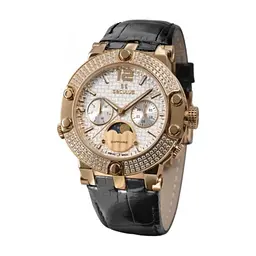 Наручний годинник Seculus 1690.5.706 white, pvd-r with stones, black leather